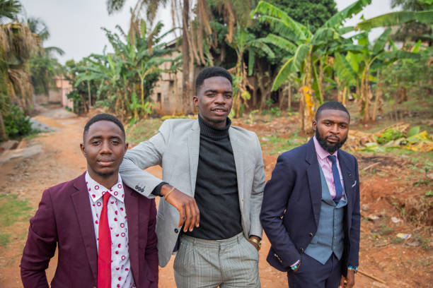 three elegantly dressed american businessmen with confident gaze together three elegantly dressed american businessmen with confident gaze together